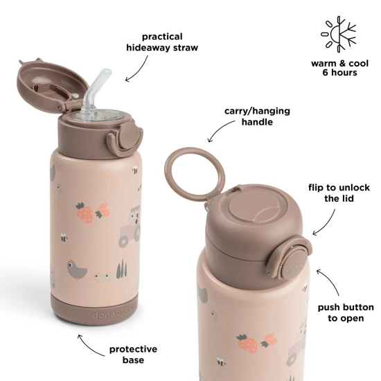 Done by Deer Szívószálas termosz kulacs Tiny farm rózsaszín 340 ml Done by Deer Szívószálas termosz kulacs Tiny farm rózsaszín 340 ml