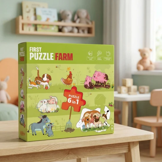 Első farmos puzzle 6 az 1-ben farmállatokkal és kicsinyeikkel