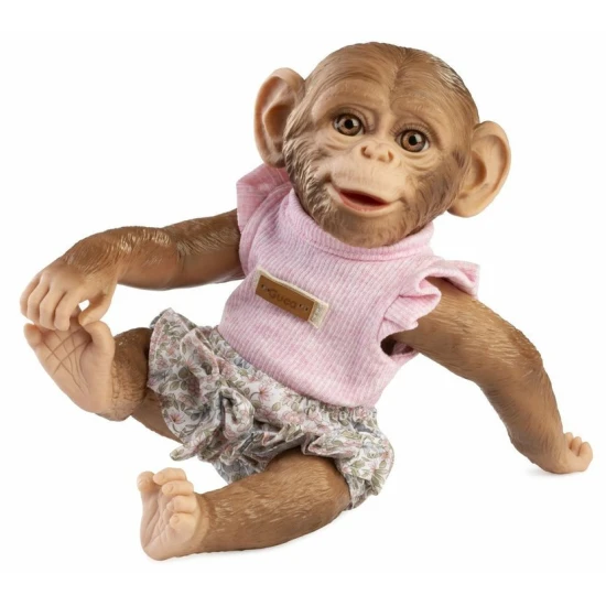 Realista Guca majom baba 32 cm virágmintás ruhában – teljes vinyl test