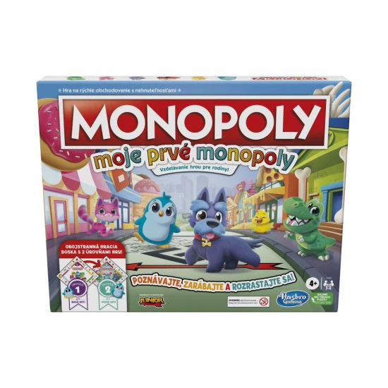 Gyermek társasjáték Az első Monopoly SK-m kétoldalas játéktáblával és színes zsetonokkal