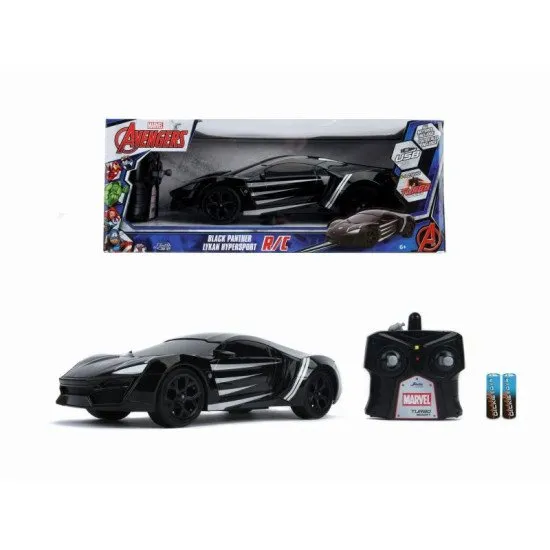 Marvel Black Panther Lykan HyperSport RC autó fekete színben, távirányítóhoz, 1:16 méretarány