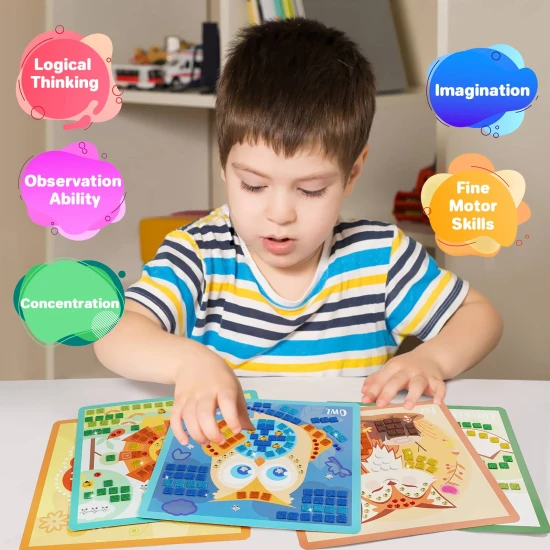 Jarmelo Mozaika - Állatok, 8 db kártya, hab mozaikdarabok és csillogó kövek a gyerekek alkotómunkájához