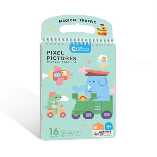 Jarmelo Pixel Art Vehicles – kifestőkönyv 16 előre nyomtatott pixel állattal gyerekeknek