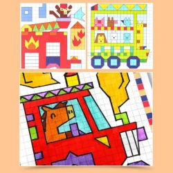 Pixel Art színező oldalak járművek