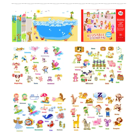 Jarmelo City Park – újrafelhasználható matricák PVC fólián, 5 jelenet és több mint 145 színes matrica a kreatív játékhoz