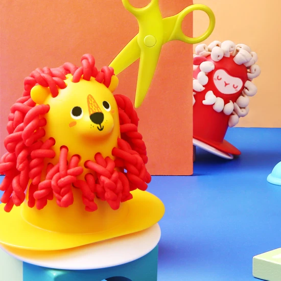 Jarmelo fodrászmodellező készlet - 4 színű tészta, eszközök és állatfigurák, nem mérgező kreatív játék