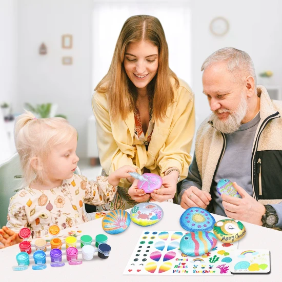 Jarmelo kőfestő készlet - kövek, festékek, csillámok, ecsetek és matricák kreatív készletben