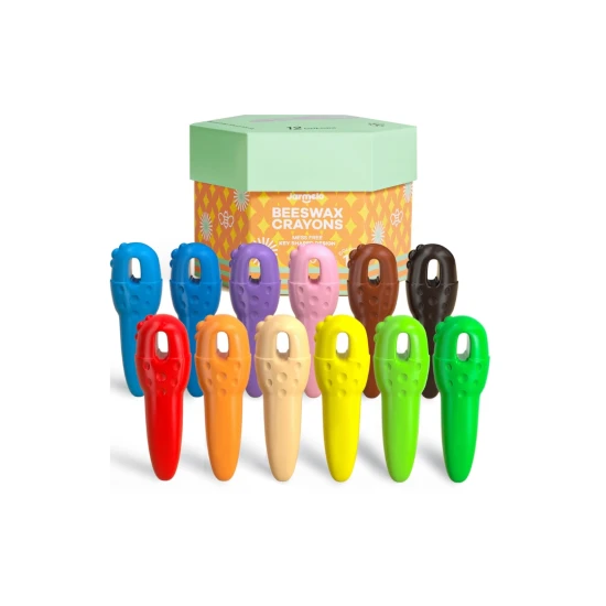 Jarmelo méhviasz gyertyák - 12 db erős dobozban színes, játékos és biztonságos gyerekeknek