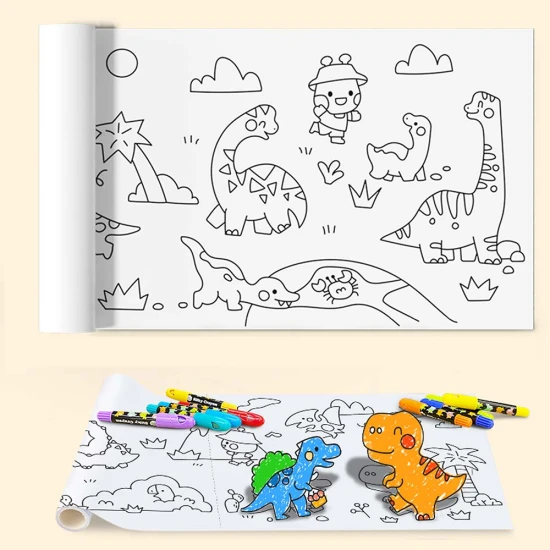 Jarmelo Öntapadó kifestőkönyv tekercsben Dinoszauruszok 3 m Jarmelo kifestőkönyv tekercsben Dinoszauruszok - felragasztható kifestőkönyv 118 × 40 cm falra, asztalra és padlóra