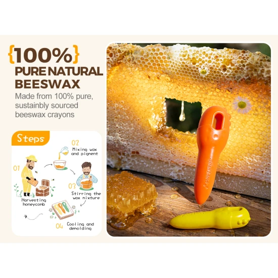 Jarmelo méhviasz gyertyák - 24 db masszív dobozban színes, játékos és biztonságos gyerekeknek