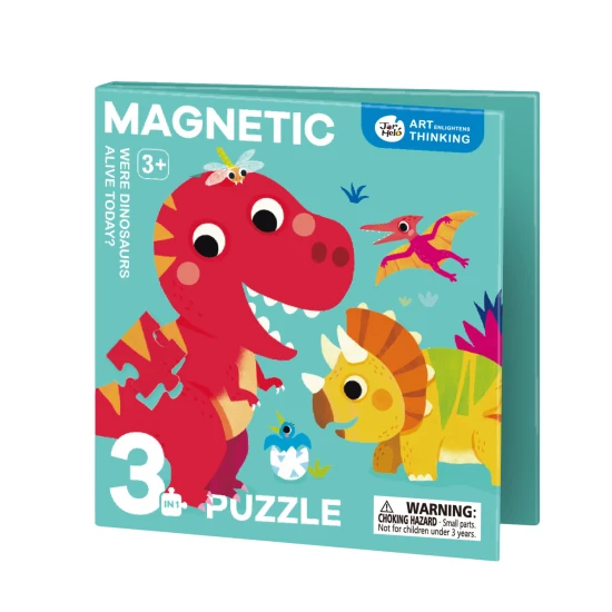 Jarmelo mágneses puzzle 3 az 1-ben - Dinoszauruszok 48 mágneses darabbal és sötétben világítanak, 3 éves kortól használható