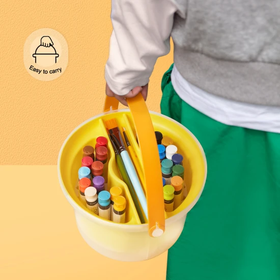 Jarmelo vödör 24 gouache színnel, három ecsettel és egy palettával - kreatív készlet gyerekeknek