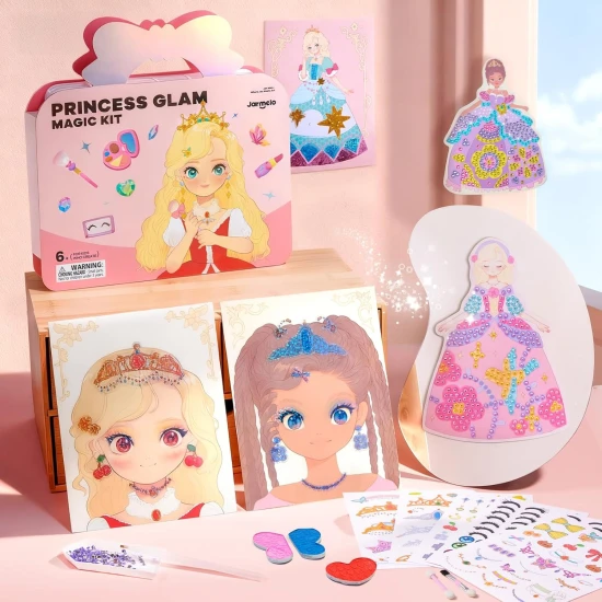Jarmelo 4 az 1-ben Princess Glam szett - smink, öltözködés, díszítés strasszokkal és fóliákkal papírhercegnőknek