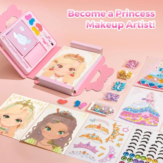 Jarmelo 4 az 1-ben Princess Glam szett - smink, öltözködés, díszítés strasszokkal és fóliákkal papírhercegnőknek