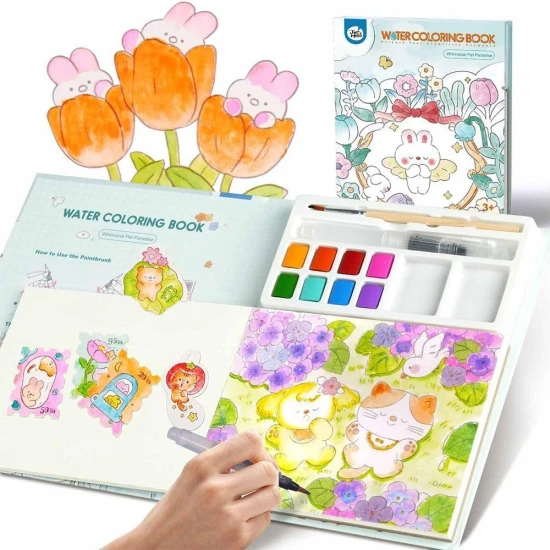 Jarmelo vízfestmény - Pet Paradise, egy könyv 8 színnel, 2 ecsettel és állatfestő oldalakkal