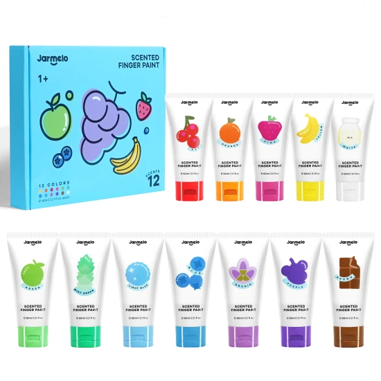 Jarmelo Scented Finger Paints - 12 színből álló készlet kellemes illattal, nem mérgező és mosható