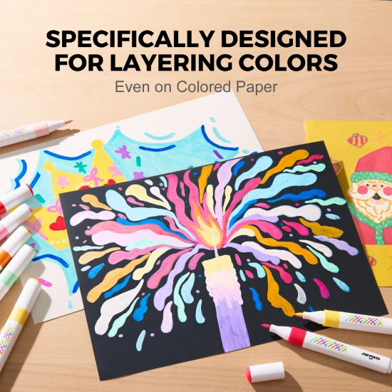 Élénk színű réteges filctollak Jarmelo – mosható gyerek filctollak rétegező hatással, 12 színű készlet
