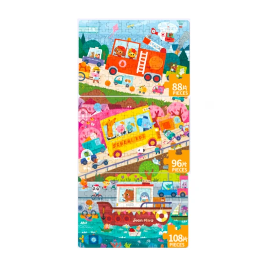 Jarmelo Beep! Úton 3 az 1-ben puzzle – 88/96/108 darab közlekedési jelenettel és mesekönyvvel