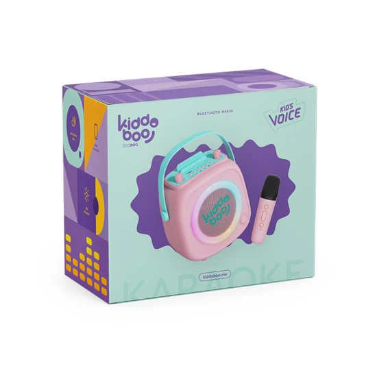 Pink gyerek Kiddoboo bluetooth karaoke szett mikrofon és hangszóró KidsVoice Pink RGB világítással és szórakoztató effektusokkal 3 éves kortól.