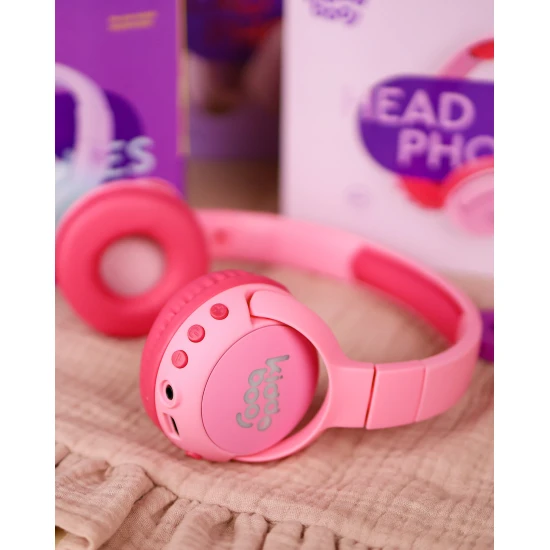 Vezeték nélküli gyerekfejhallgató Kiddoboo Flamingo Pink LED lámpával és kiváló minőségű mikrofonnal - biztonságos és stílusos fejhallgató 6 éves kortól gyerekeknek.