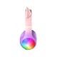 Vezeték nélküli gyerekfejhallgató Kiddoboo Delulu Lavender LED lámpával és macskafülekkel - biztonságos és stílusos fejhallgató gyerekeknek 7 éves kortól.