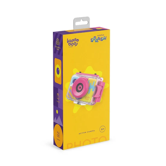 Gyermekakciókamera Kiddoboo Splash Pink - rózsaszín vízálló kamera forgatható kamerával és kiegészítőkkel az apró kalandokhoz.​