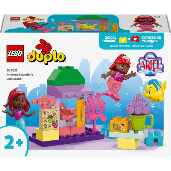 LEGO DUPLO készlet Ariellel és Šupinkával egy játékos kávésállványon.