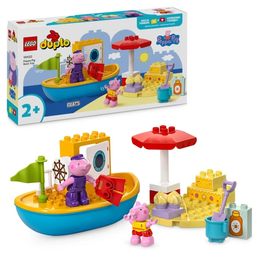 Peppa Pig és LEGO® DUPLO® csónakja a tengerparton, homokvárral