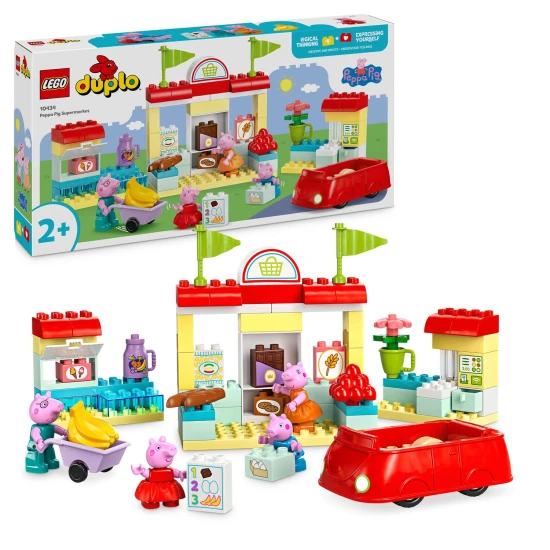 Peppa malac és családja a LEGO® DUPLO® szupermarketben – vásárlási kaland játékautóval és talicskával