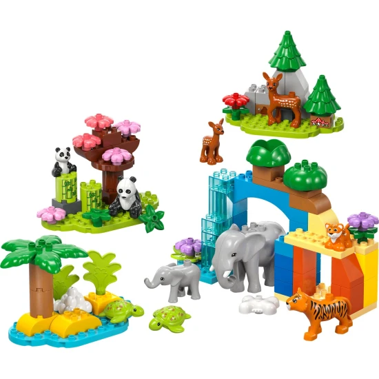 LEGO DUPLO Wild Animal Families oktatókészlet gyerekeknek Állatfigurák Elefánt Panda Tigris Teknős Szarvas Kreatív játék gyerekeknek