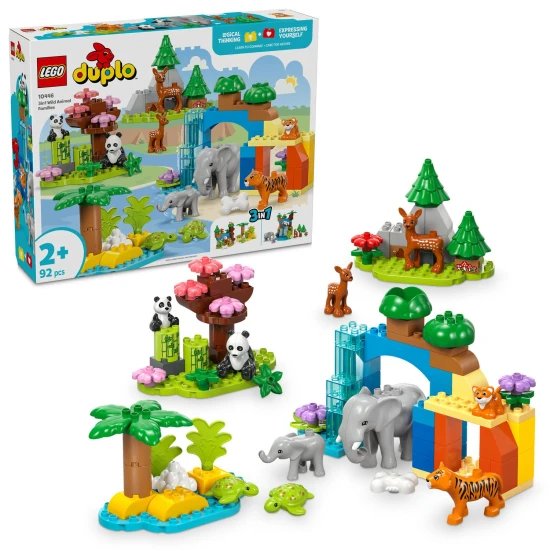 LEGO DUPLO Wild Animal Families oktatókészlet gyerekeknek Állatfigurák Elefánt Panda Tigris Teknős Szarvas Kreatív játék gyerekeknek