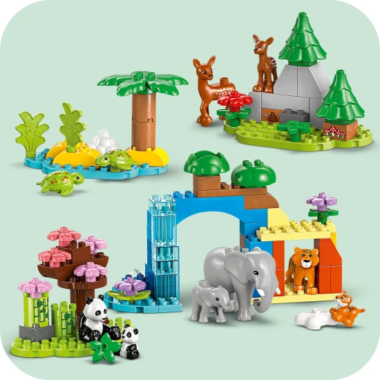 LEGO DUPLO Wild Animal Families oktatókészlet gyerekeknek Állatfigurák Elefánt Panda Tigris Teknős Szarvas Kreatív játék gyerekeknek