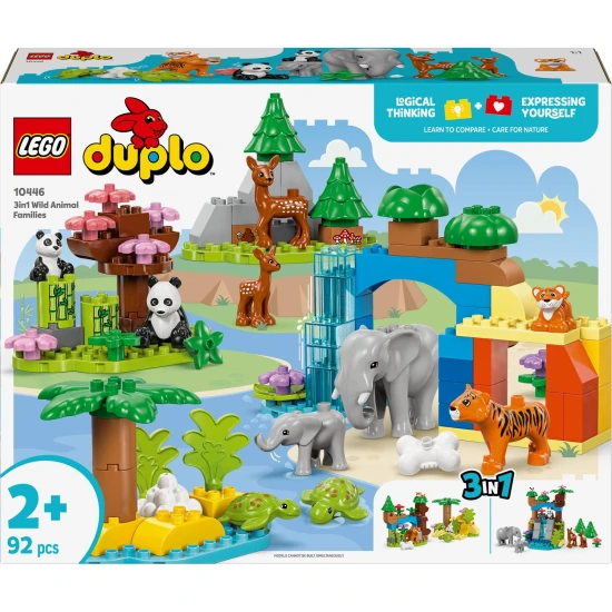 LEGO DUPLO Wild Animal Families oktatókészlet gyerekeknek Állatfigurák Elefánt Panda Tigris Teknős Szarvas Kreatív játék gyerekeknek