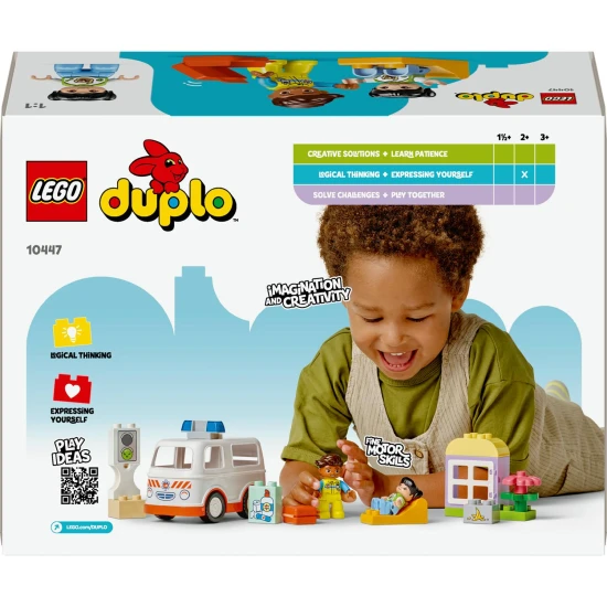 LEGO DUPLO mentőautó és sofőr egy lány, egy sofőr és egy mentőautó figurákkal, gyermek építőkészlet a szociális készségek és motoros készségek fejlesztéséhez.
