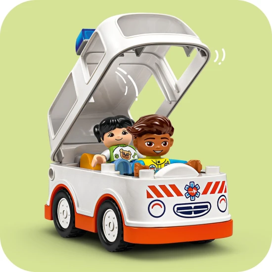 LEGO DUPLO mentőautó és sofőr egy lány, egy sofőr és egy mentőautó figurákkal, gyermek építőkészlet a szociális készségek és motoros készségek fejlesztéséhez.