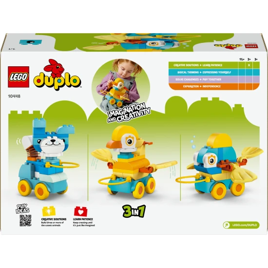 LEGO DUPLO 3 az 1-ben Állatkák kerekeken 10448 – kacsa, hal és kiskutya építőjáték gyermekeknek