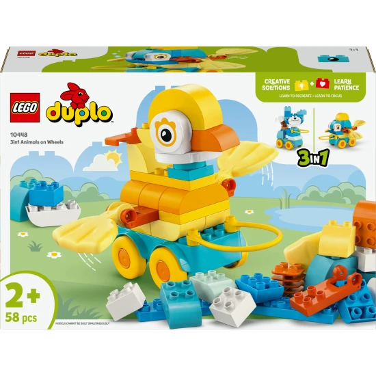 LEGO DUPLO 3 az 1-ben Állatkák kerekeken 10448 – kacsa, hal és kiskutya építőjáték gyermekeknek
