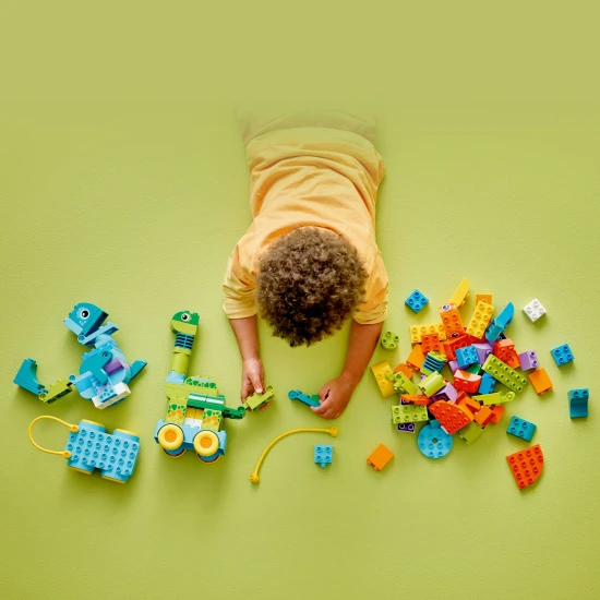 LEGO DUPLO 3 az 1-ben Dinoszauruszok kerekeken 10451 – Diplodocus, T-Rex, Triceratops, Stegosaurus, Pteranodon és Parasaurolophus építőjáték gyermekeknek