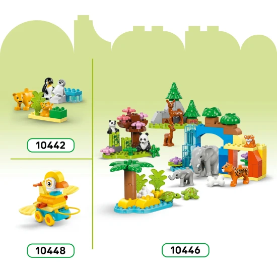LEGO DUPLO 3 az 1-ben Dinoszauruszok kerekeken 10451 – Diplodocus, T-Rex, Triceratops, Stegosaurus, Pteranodon és Parasaurolophus építőjáték gyermekeknek
