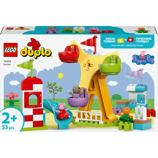 LEGO DUPLO Vidámpark Peppa, Cili és Dany óriáskeréken és csúszdával.
