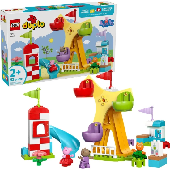 LEGO DUPLO Vidámpark Peppa, Cili és Dany óriáskeréken és csúszdával.