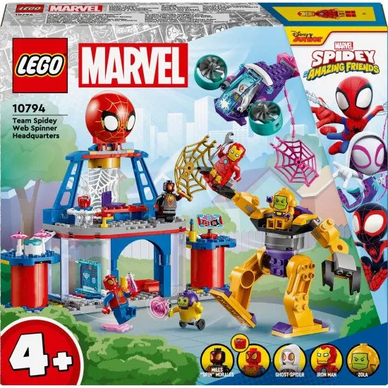 LEGO® 4+ Team Spidey's Spider Base – Akciódús építőkészlet Pók, Vasember és mások kedvenc szuperhőseivel