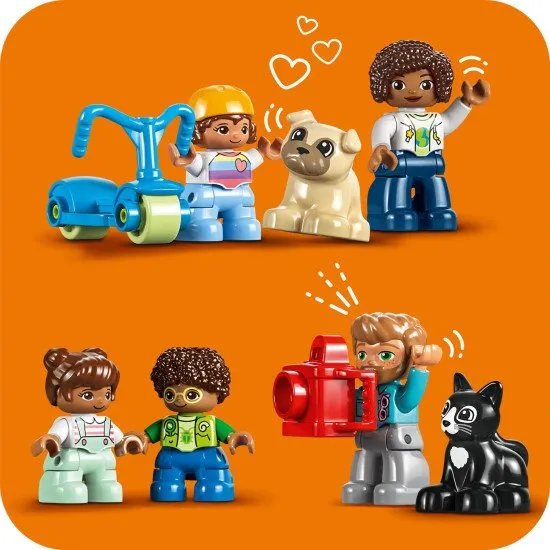 LEGO DUPLO Családi ház 3 az 1-ben: Háromszintes ház, garázs autóval és növényekkel teli kert.