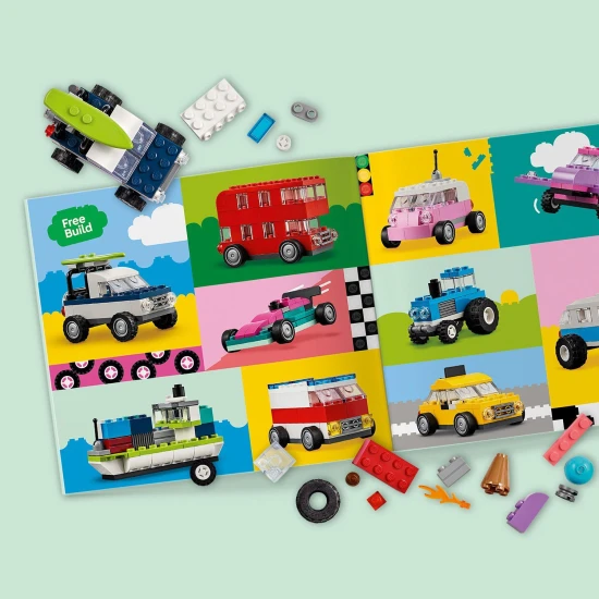 LEGO Classic Kreatív járművek LEGO® Classic Creative járművek (11036) – 900 kockát és 52 kereket tartalmazó készlet különböző színű járművek építéséhez 5 éves kortól.