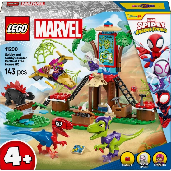 LEGO® Marvel 11200 – Spidey, Gobby és a Raptors egy fán harcol szuperhősökkel és dinoszauruszokkal.