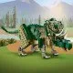 LEGO® Creator 3 az 1-ben modellek: T-Rex, Triceratops és Pterodactyl működés közben – a tökéletes készlet a dinoszauruszok szerelmeseinek.