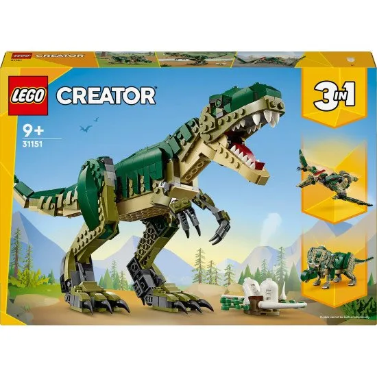 LEGO® Creator 3 az 1-ben modellek: T-Rex, Triceratops és Pterodactyl működés közben – a tökéletes készlet a dinoszauruszok szerelmeseinek.