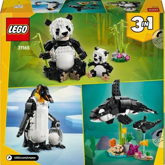 LEGO CREATOR Vadon élő állatok: Panda család - panda kölyökkel a dzsungelben és különféle újraépíthető állatmodellekkel.