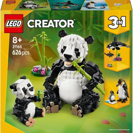 LEGO CREATOR Vadon élő állatok: Panda család - panda kölyökkel a dzsungelben és különféle újraépíthető állatmodellekkel.