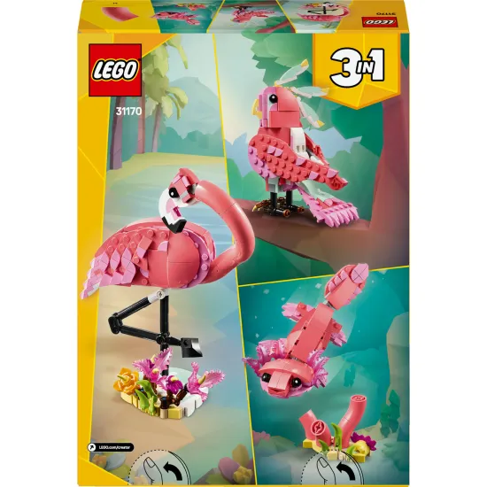 LEGO® Creator 3 az 1-ben készlet rózsaszín flamingóval, kakaduval és axolotllal – szórakoztató és kreatív építkezés gyerekeknek